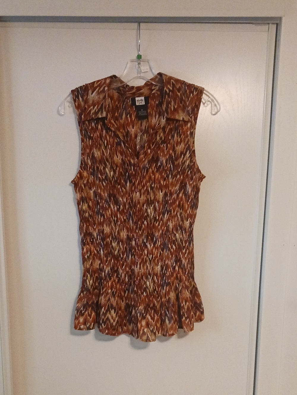Studio 1940 Brown Multi Smocked Peplum Sleeveless Blouse